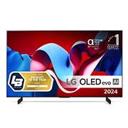LG 42'' OLED evo AI C4 - 4K TV (2024), Sett forfra med LG OLED evo TV, OLED C4, 11 Years of world number 1 OLED-emblem og alpha 9 4K AI-prosessor Gen7-logo., OLED42C44LA, thumbnail 1